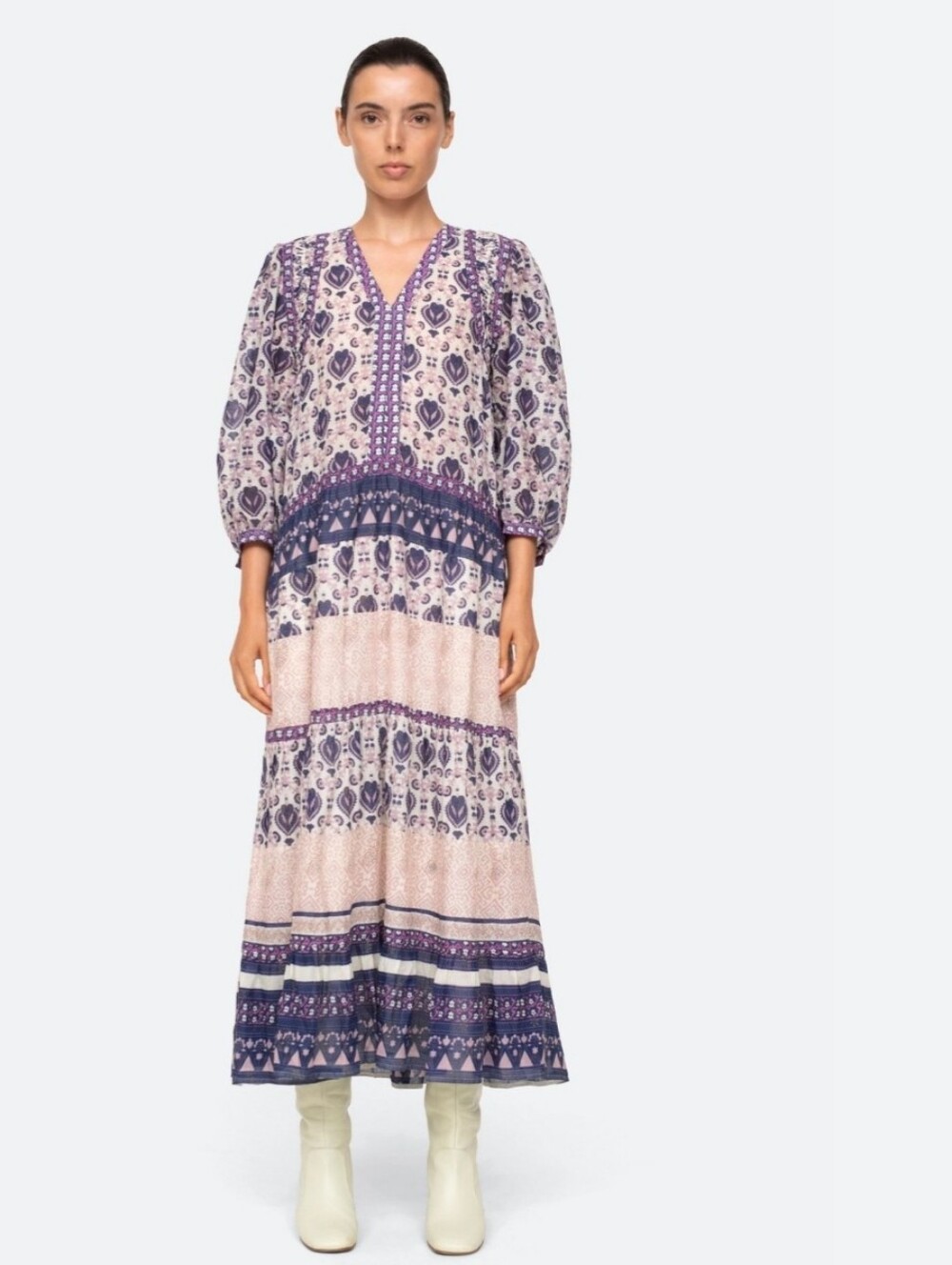 NWOT. Sea New York Brigitte Border Maxi Dress in Violet. Size: Medium.
